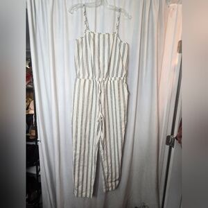 Cisono Striped Linen Jumpsuit Off White/cream Sz Large